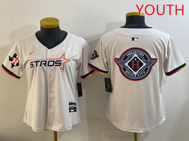 Youth Houston Astros Blank Cream Three generations Joint Name 2025 Nike MLB Jersey style 41026->youth mlb jersey->Youth Jersey